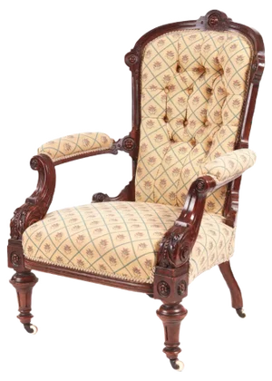 Antique Victorian Carved Walnut Turned Leg Armchair