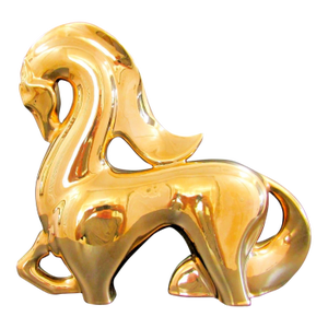 Rare Jaru 1970s 18k Gold Pottery Modernist Etruscan Horse Sculpture 13.5" Tall