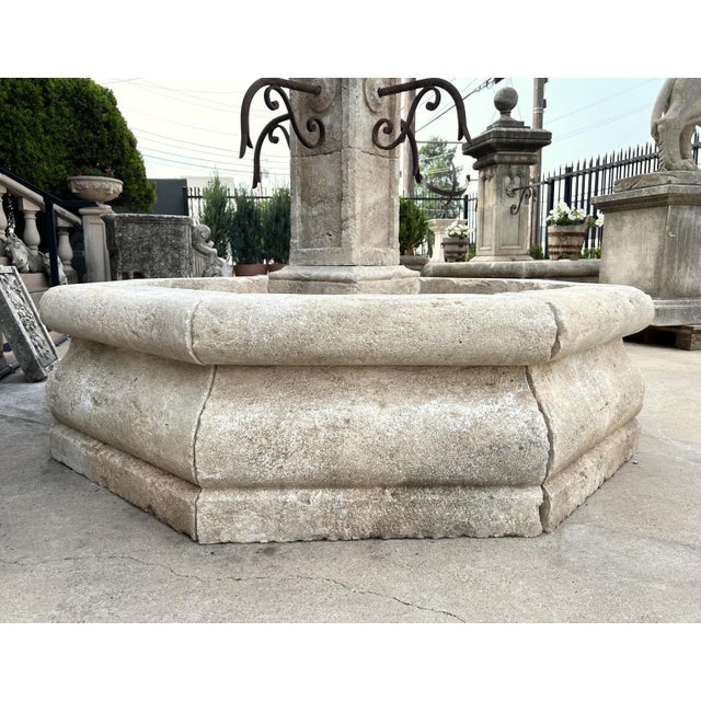 Metal St. Michel Carved Limestone Center Fountain From Provence, France For Sale - Image 7 of 14