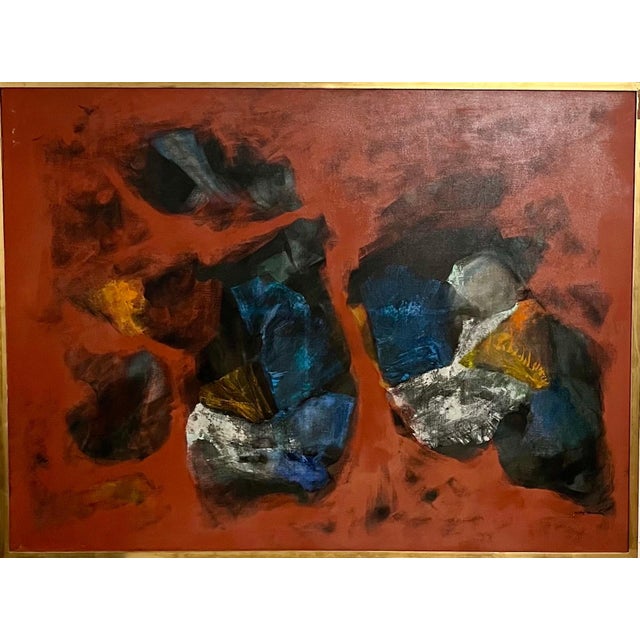 French Large Abstract Expressionist Oil on Canvas Painting by Willy Mucha 1963 Frame: 39.5 X 52.5 Image: 38 X 51 Willy...