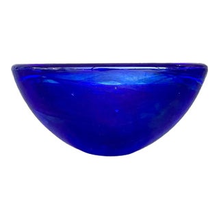 Vintage Boho Kosta Boda Atoll Blue Swirl Bowl For Sale