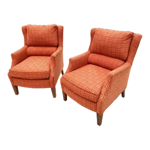 Classic Salmon Upholstered Chairs by Sam Moore- a Pair