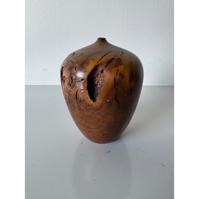 1979 Hap Sakwa Sculptural Burl Wood Turned Vase For Sale - Image 9 of 12