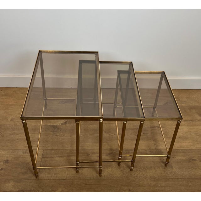 1940s 1940s Neoclassical style brass nesting tables by Maison Jansen For Sale - Image 5 of 12