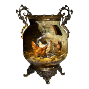 19th Century French Barbotine Majolica Vase by Théodore Lefront and E. Nouviant, With Ormolu Mounts