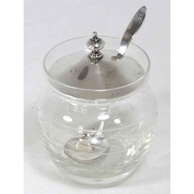 Vintage 1950s Mid Century Etched Decorated Crystal & Sterling Silver Jam Jar & Spoon Set For Sale - Image 13 of 13