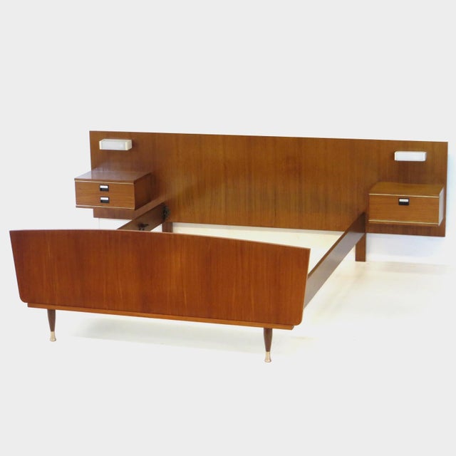Mid-Century Teak Double Bed with Nightstands and Lighting, 1960s For Sale - Image 9 of 9