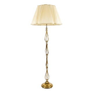 Italian Brass and Crystal Floor Lamp, 1950s For Sale