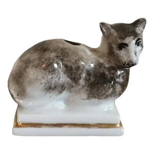 Antique Early 19th Century English Regency Porcelain Cat Form Inkwell