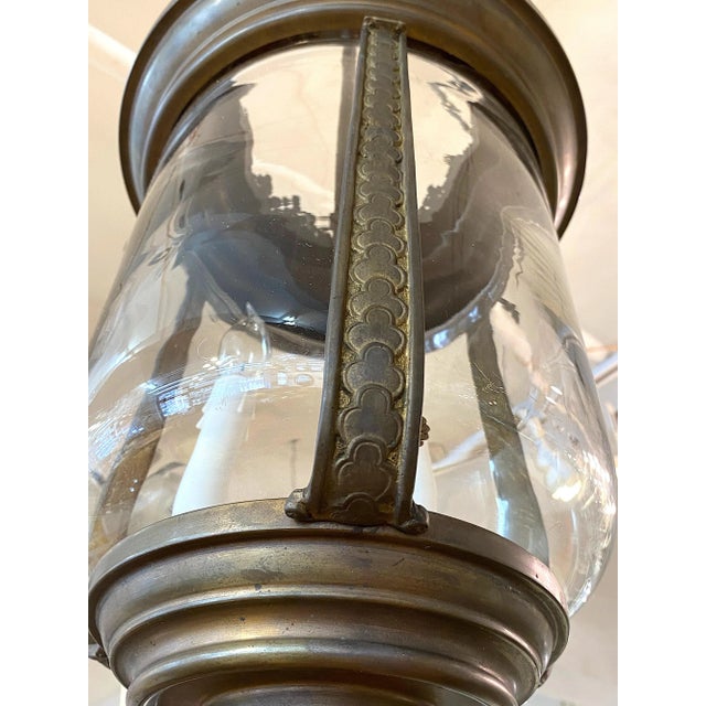 1940s 1940s Patinated Bronze With Hand Blown Glass Lantern For Sale - Image 5 of 10