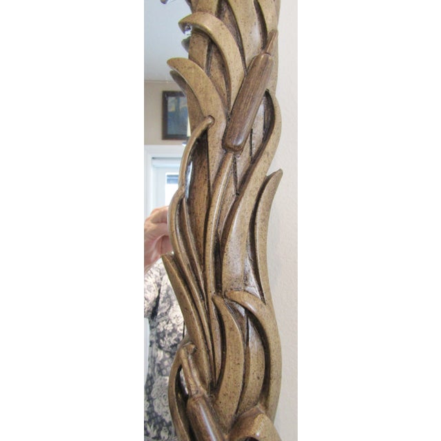 Brown Rare Large Cattail Circa 1960s Italian Hand Carved Wood Mirror, Hollywood Regency For Sale - Image 8 of 8