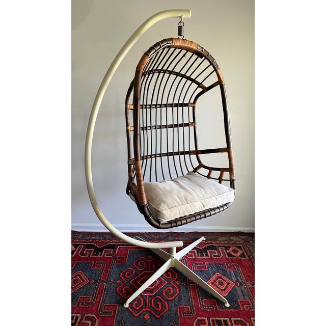 1970s Rattan & Bamboo Hanging Chair Egg/Basket Chair Chairish