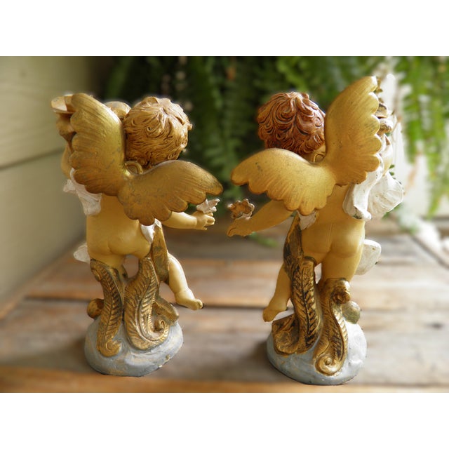 Rococo Rare Pair of Vintage Italian Fontinini Rococo Cherub Putti Candle/Taper Holders For Sale - Image 3 of 9