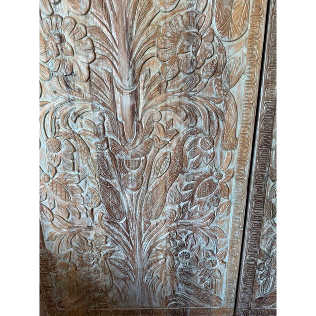 Wood Hand-Carved Tree of Life Wall Panel – Blue Washed Rustic Wood Art, Vintage Barn Door 80 For Sale - Image 7 of 8