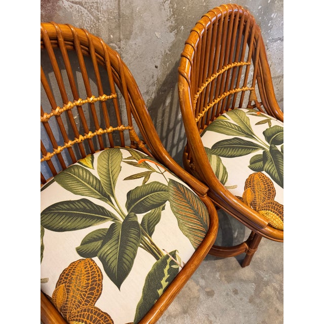 Burnt Orange 1960s Arched Spindle Rattan Swivel Counter Stools (Set of 2) For Sale - Image 8 of 8