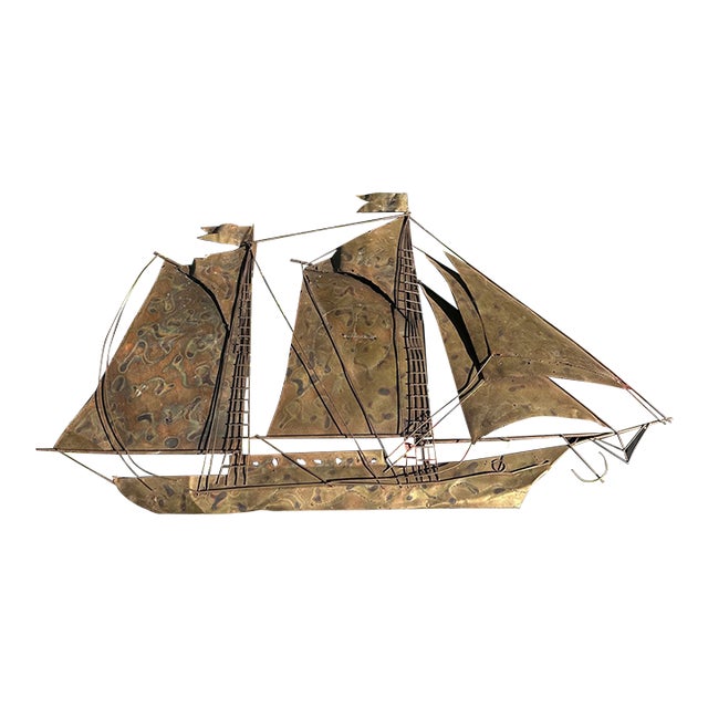 Large Metal Vintage Ship Flat Sculpture For Sale