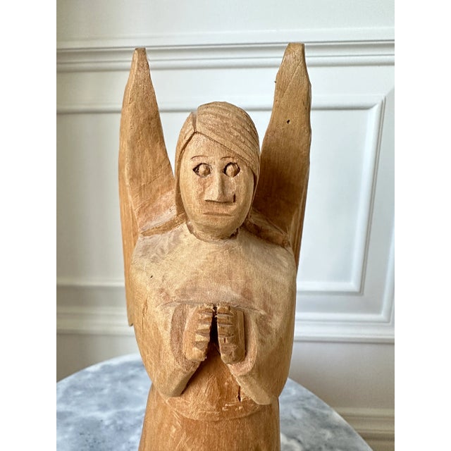 Vintage Handcarved Cubist Folk Art Wooden Angel Sculpture For Sale - Image 12 of 13