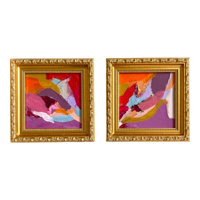 "When Love Gets Messy" Pair of Framed Paintings by Jessalin Beutler For Sale