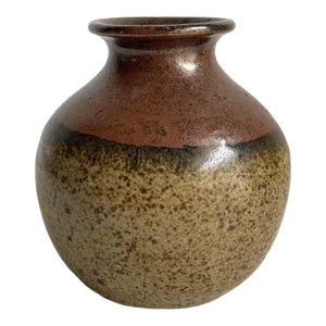Vintage 1970s Studio Pottery Stonewear Petite Vase Weed Pot Earthy Speckled Brown 4.75” Tall