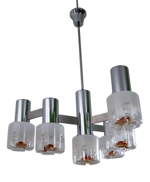 Vintage Italian Three-Arm Blown Glass and Metal Chandelier from Mazzega, 1970s