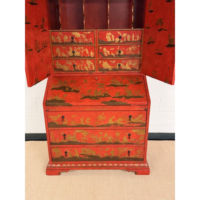 Chinoiserie Baker Furniture Red Lacquered Chinoiserie Secretary From Their McMillen Collection For Sale - Image 3 of 12