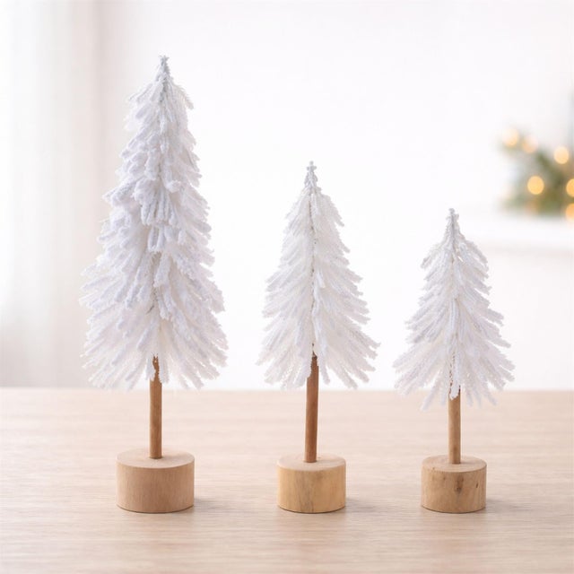 Rustic Flocked Pine Tree Tabletop Décor (Set of 3) For Sale - Image 3 of 6