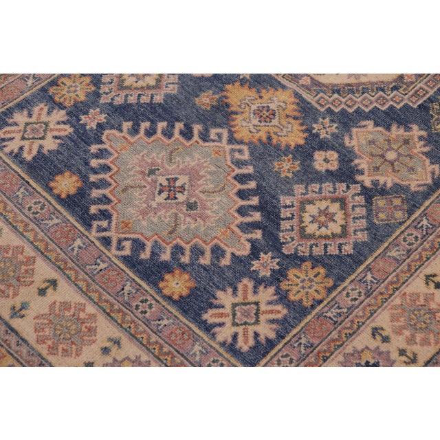Shabby Chic Bohemian Kazak Tribal Light Blue/Beige Wool Rug - 4'0''x6'1'' For Sale - Image 3 of 10