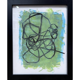 Small Framed Green, Blue and Black Abstract Painting For Sale