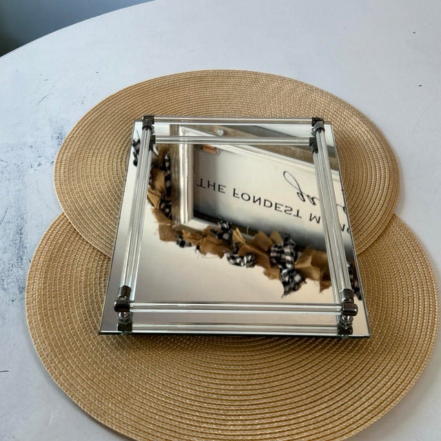 Vintage Mirrored Vanity Tray With Lucite Rails, Brass Accents and Footed Bottom 1.5”Hx12”Lx9”W For Sale In Philadelphia - Image 6 of 8
