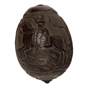 19th-Century French Colonial Carved Coconut Bugbear Flask