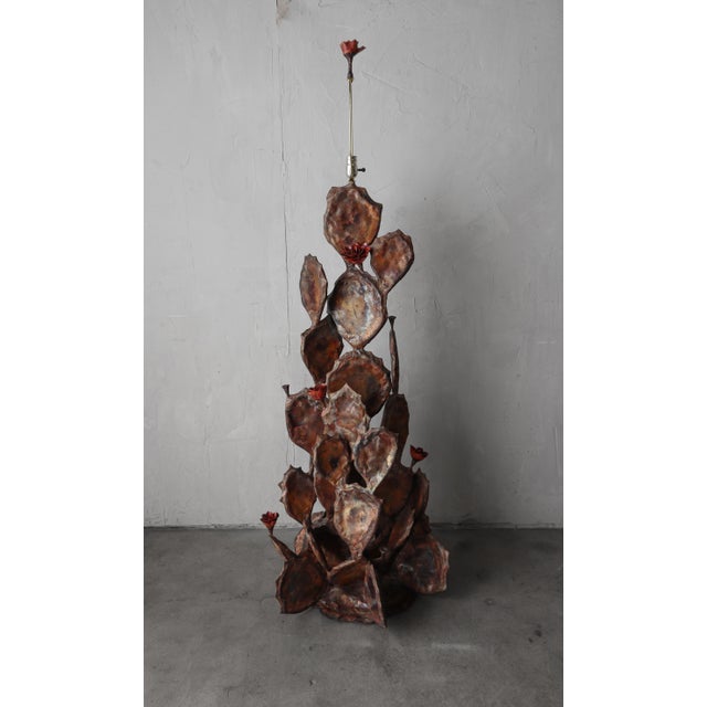 1970s Copper and Brass Sculptural Cactus Floor Lamp For Sale - Image 5 of 7