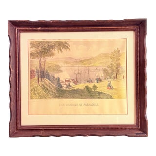 "The Hudson at Peekskill" Print After Currier & Ives, Vintage Carved Wood Frame 19.5x16.5" For Sale