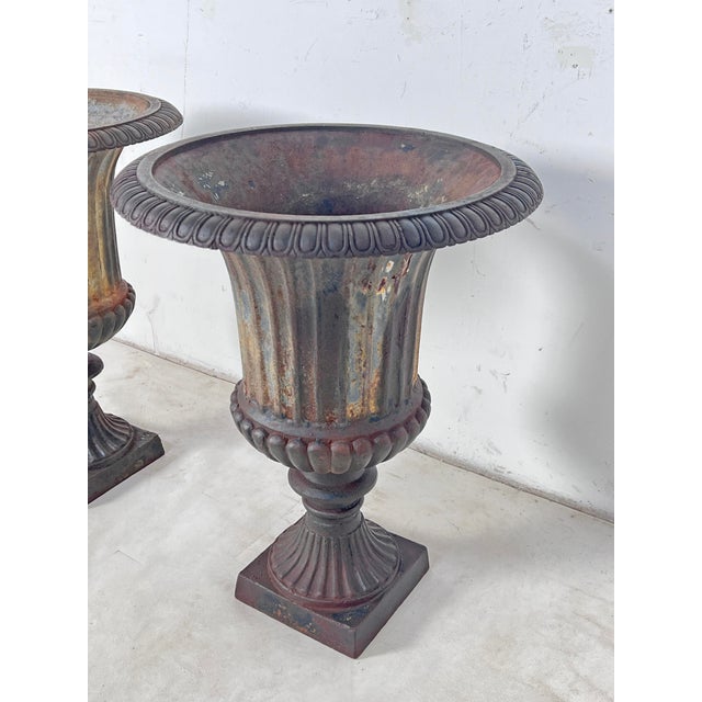Antique 19th Century Cast Iron Neoclassical Garden Urns - A Pair For Sale In Boston - Image 6 of 9