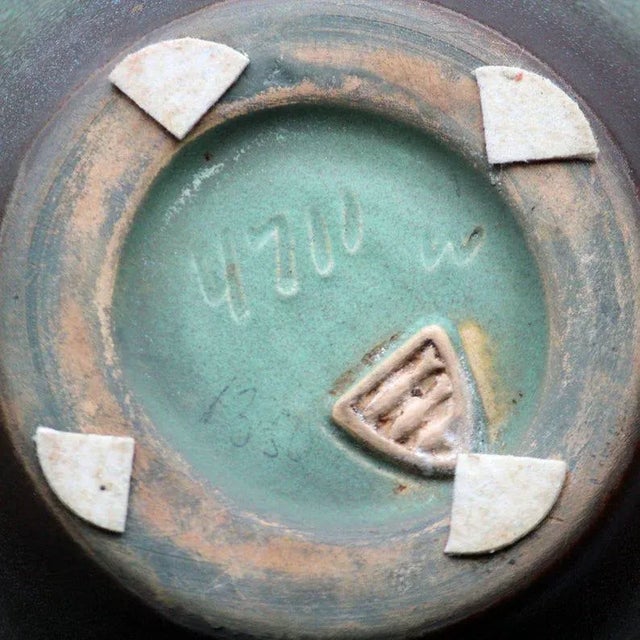 1930's Michael Andersen Art Deco Stoneware Fluted Green Bowl For Sale - Image 9 of 9