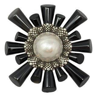 Stephen Dweck Onyx and Sterling Brooch For Sale