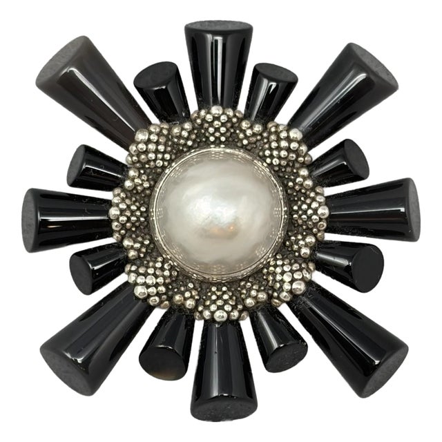 Stephen Dweck Onyx and Sterling Brooch For Sale