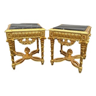 Vintage Louis XV Luxury Handmade Giltwood Marble top End Table- set of 2 For Sale