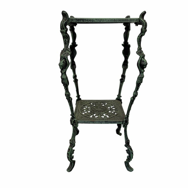 Vintage Figural Leg Verdigris Two Tier Plant Stand For Sale - Image 6 of 6