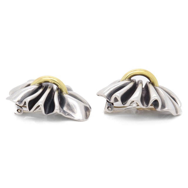 Georg Jensen Lene Munthe Sterling Silver & 18k Yellow Gold #400 Clip-On Earrings For Sale - Image 10 of 12