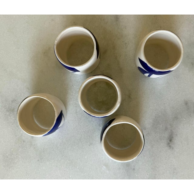 Ceramic Set of 5 Ceramic Blue and White Napkin Rings With Boat Design For Sale - Image 7 of 7