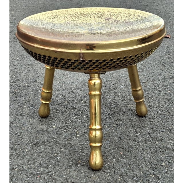 A clean Vintage Middle Eastern Etched , Polished and pierced Brass Foot Warmer , Footstool MEASUREMENTS: 13.5″ wide x...