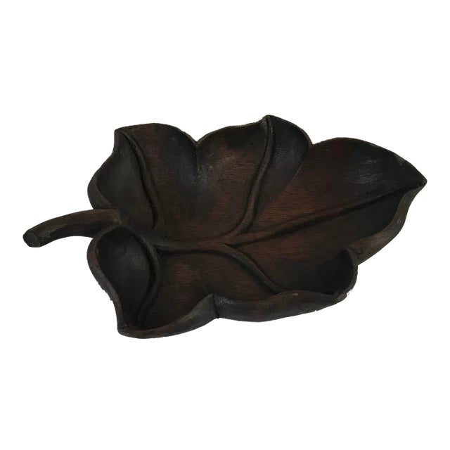 Vintage Hand Carved Wooden Leaf Shape Bowl For Sale