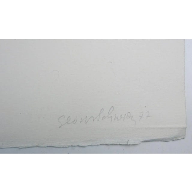 Vintage mid 20th century lithograph on paper abstract modernist mountain landscape. Signed illegibly and numbered 132/150...