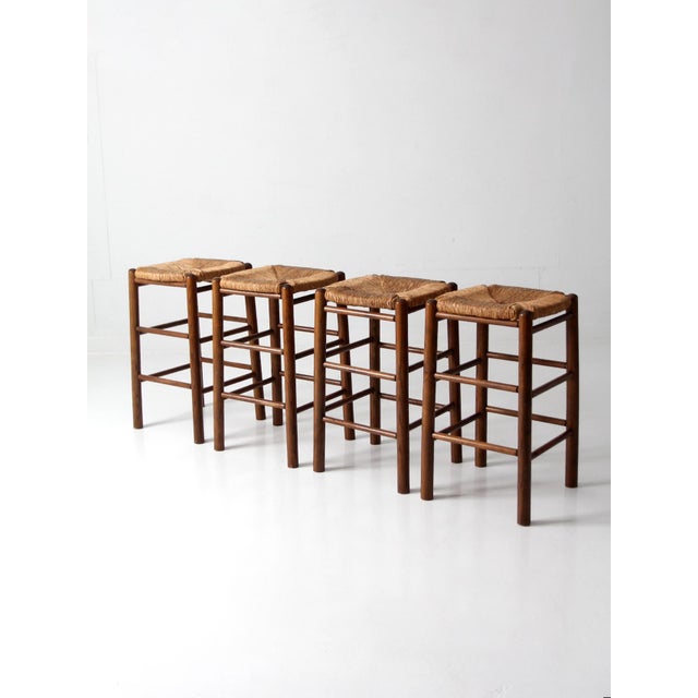 Mid-Century Modern Mid-Century Rush Seat Stools Set of 4 For Sale - Image 3 of 18