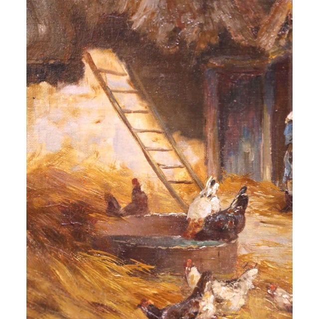 Tan 19th Century French Farmyard Oil Painting With Chickens Signed E. Coppenolle For Sale - Image 8 of 13