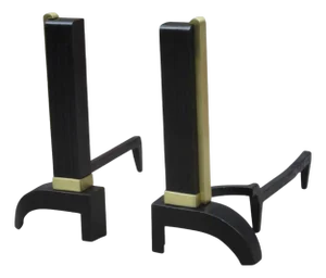 Pair French Art Deco Period Iron Brass Andirons France 1930