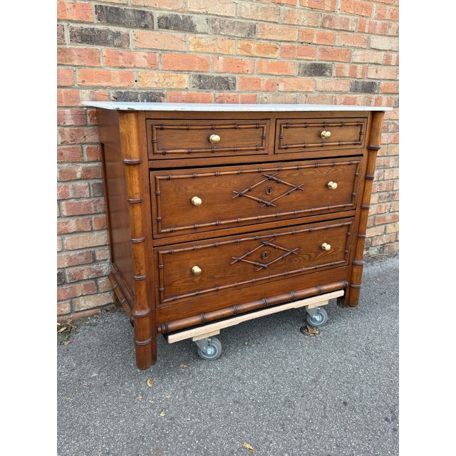 Brown French Bamboo Chest of Drawers With Marble For Sale - Image 8 of 12