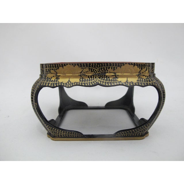 Japanese Hina Doll Black & Gold Floral Lacquer Display Stand Set For Sale - Image 4 of 14