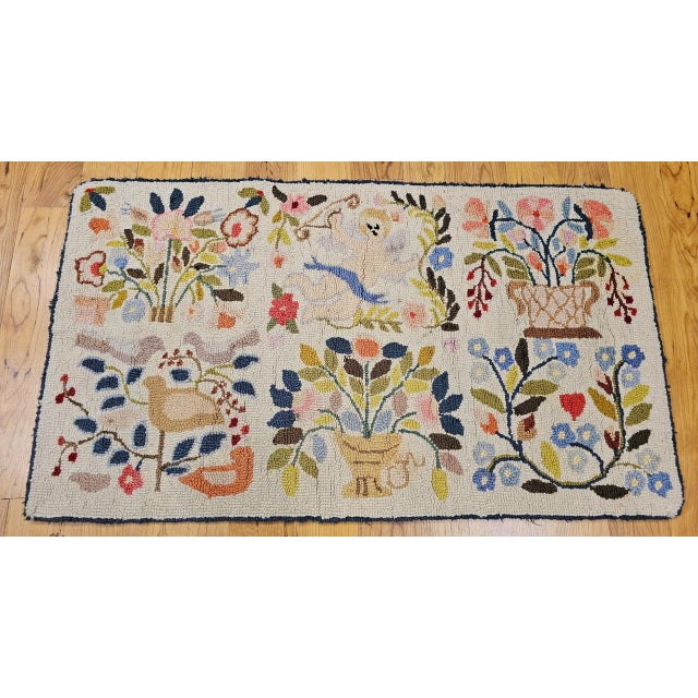American Vintage American Hand Hooked Rug, Handwoven Wool, Folk Art Pictorial Pattern, 2x4 For Sale - Image 3 of 10