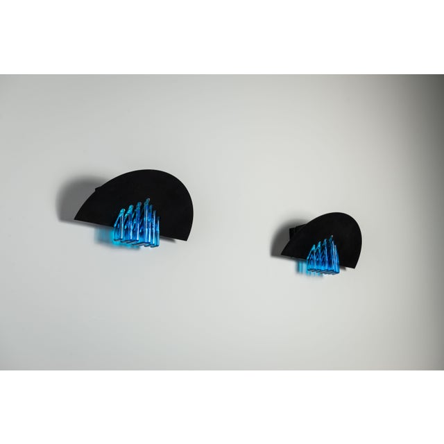 Metal Wall Lamps with Black Frames and Blue Glass from AV Mazzega, 1980s, Set of 2 For Sale - Image 7 of 18
